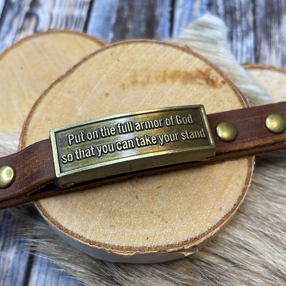 Stay Spiritually Strong with the Armor of God Leather Wristlet - Ephesians 6